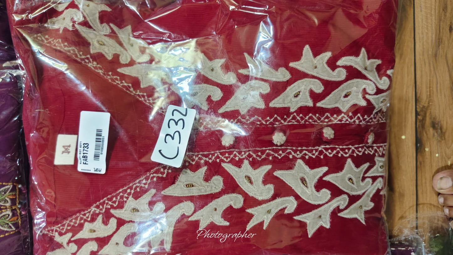 Pure cotton with applique work three piece set (C332)