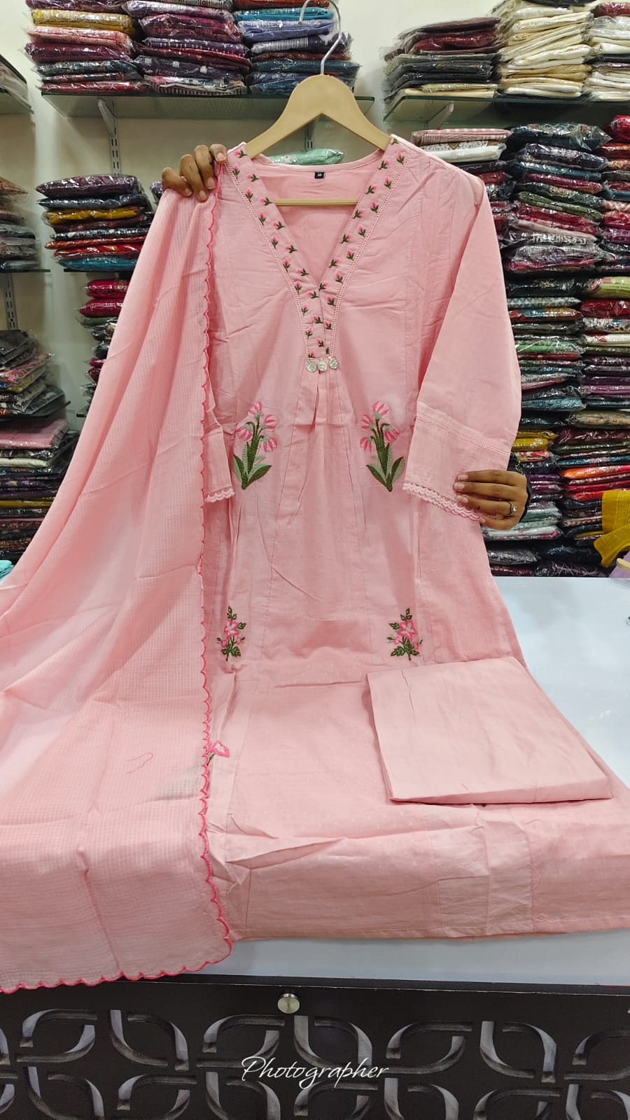 Mul cotton with embroidery three piece set (C336)