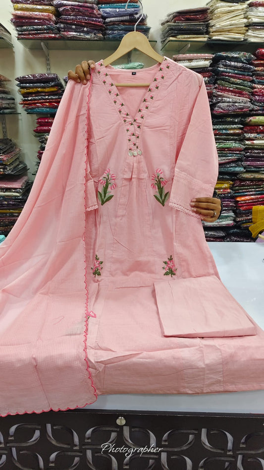Mul cotton with embroidery three piece set (C336)