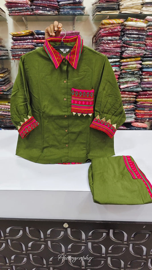 Very stylish boho cordset front and back embroidery patch two piece cordset (C366)