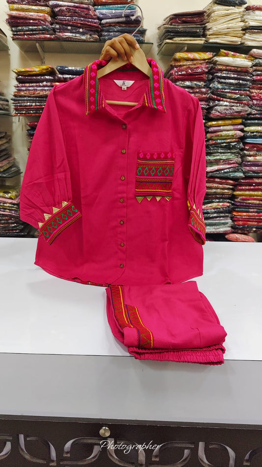 Very stylish boho cordset front and back embroidery patch two piece cordset (C365)