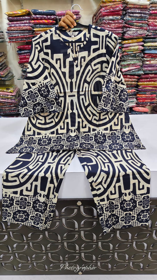 Pure cotton digital print smart two piece cordset (C368)