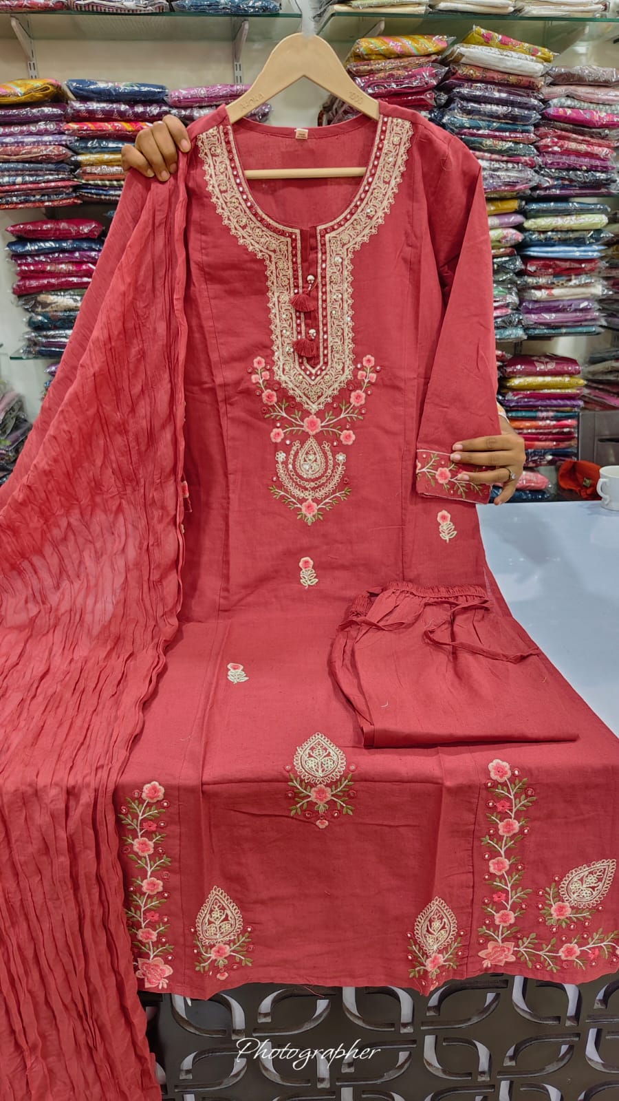 Pure cotton with embroidery three piece set (C338)