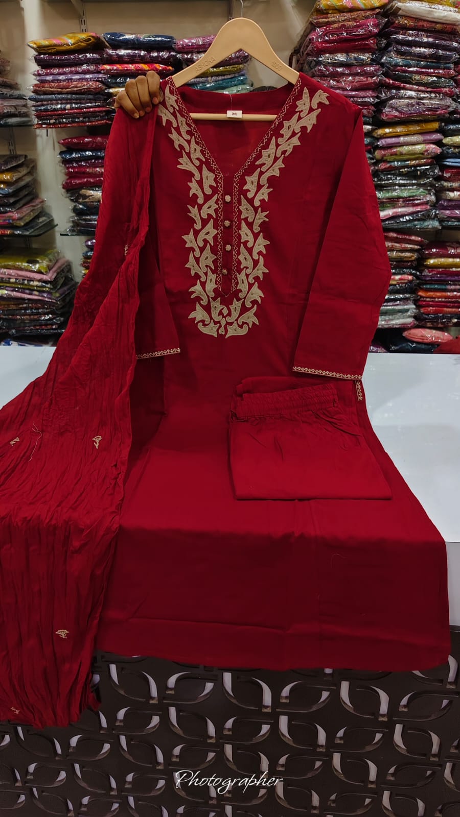 Pure cotton with applique work three piece set (C332)
