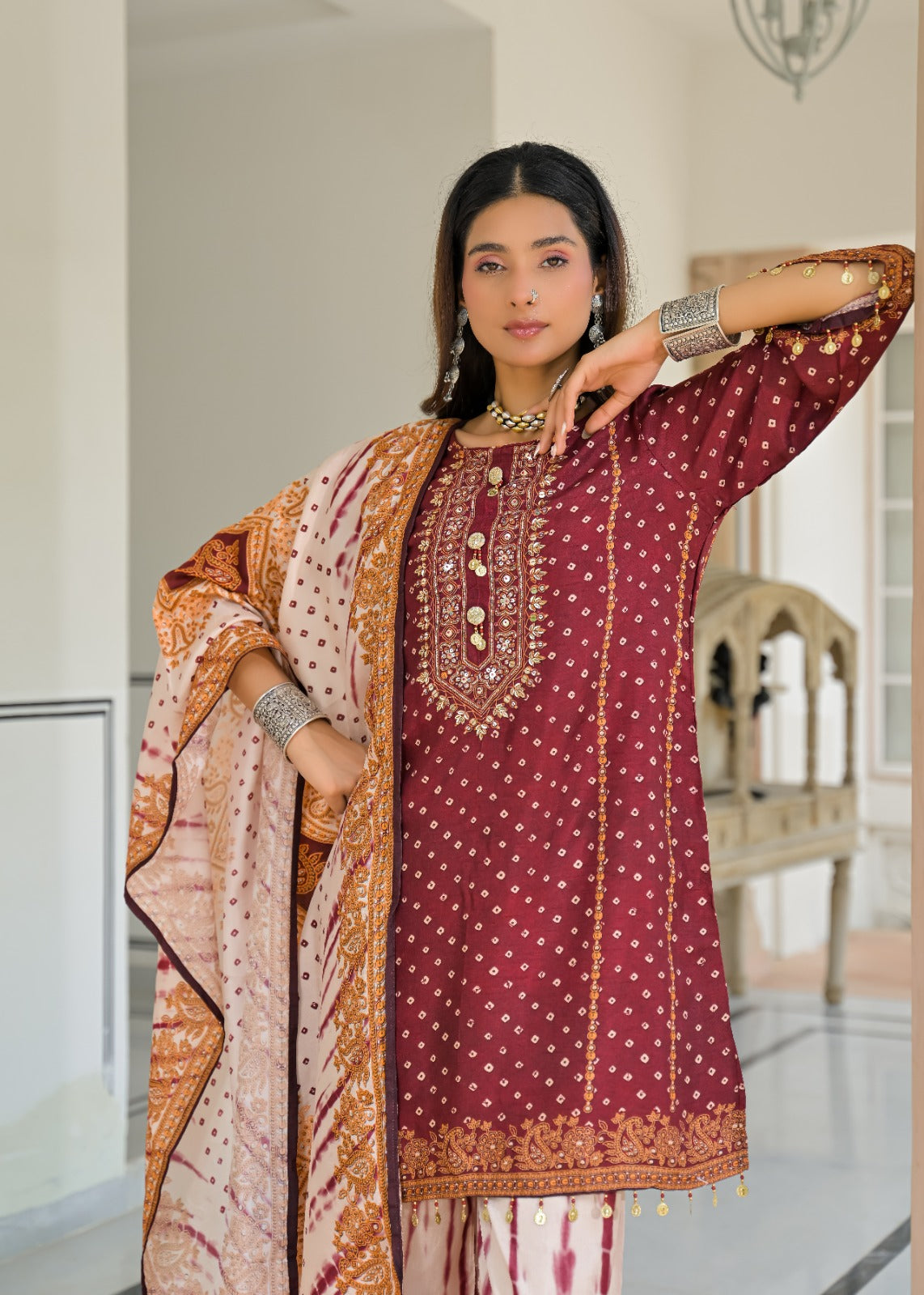 Russian silk with lining farshi salwar three piece set (C450)