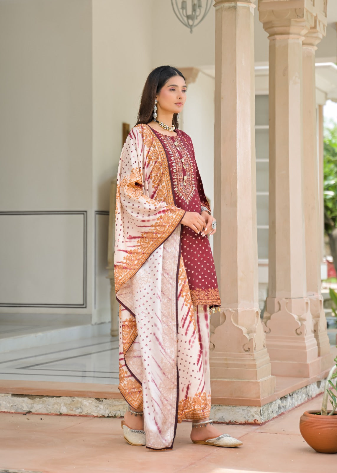 Russian silk with lining farshi salwar three piece set (C450)