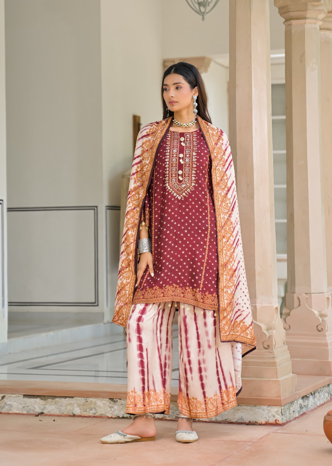 Russian silk with lining farshi salwar three piece set (C450)