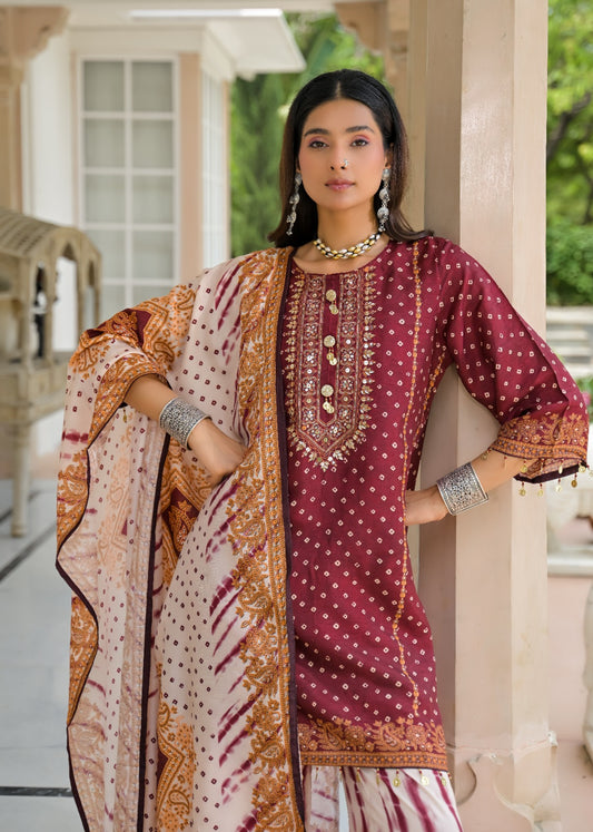 Russian silk with lining farshi salwar three piece set (C450)