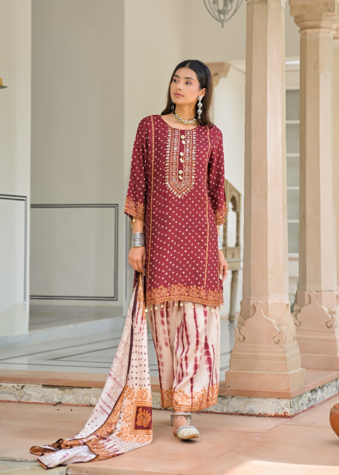 Russian silk with lining farshi salwar three piece set (C450)