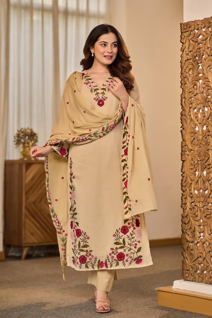 Crush cotton fully embroidered three piece set (C459)