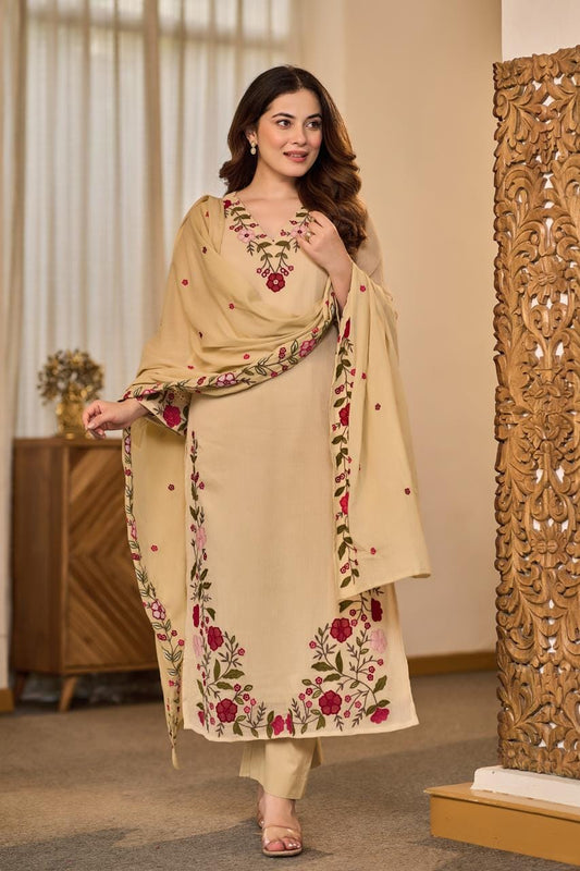 Crush cotton fully embroidered three piece set (C459)