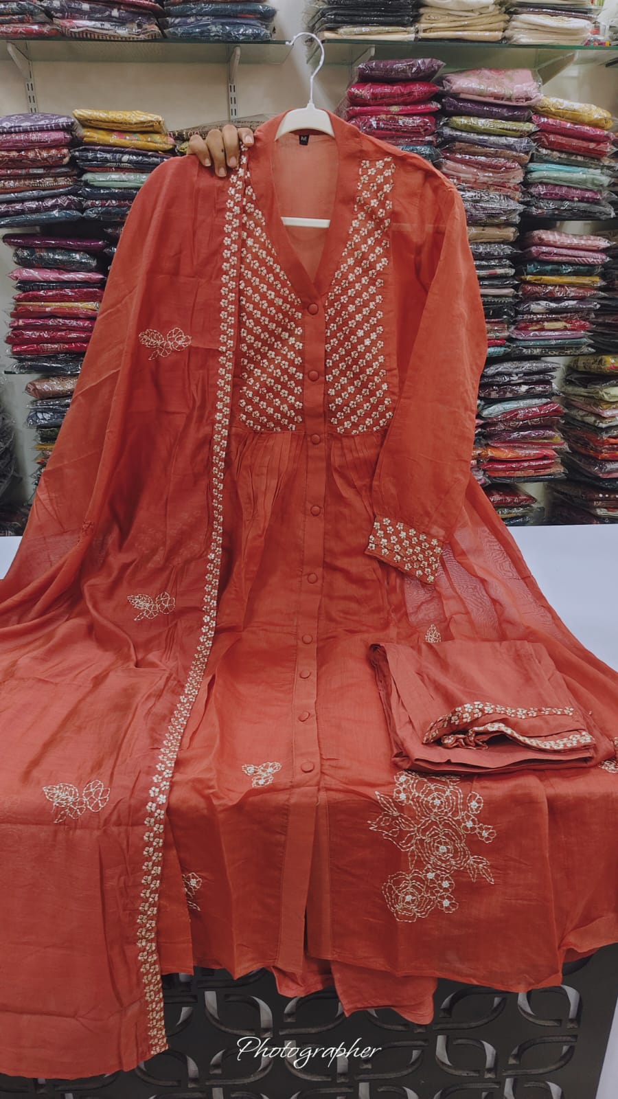 Pure banarasi mul chanderi three piece set (C565)