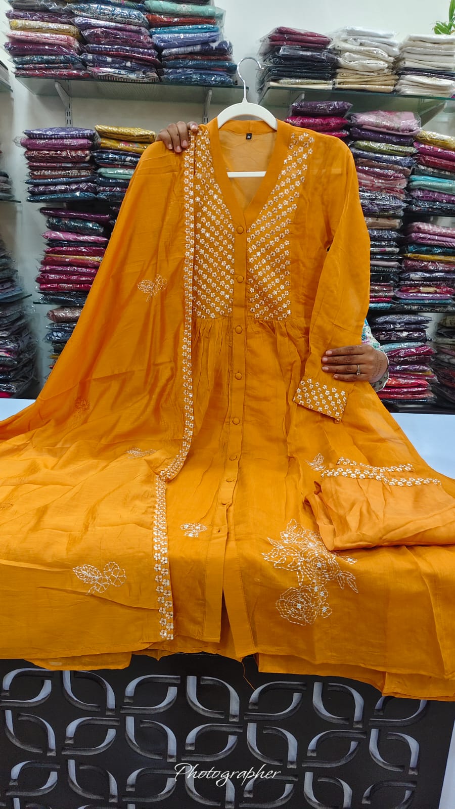 Pure banarasi mul chanderi three piece set (C564)