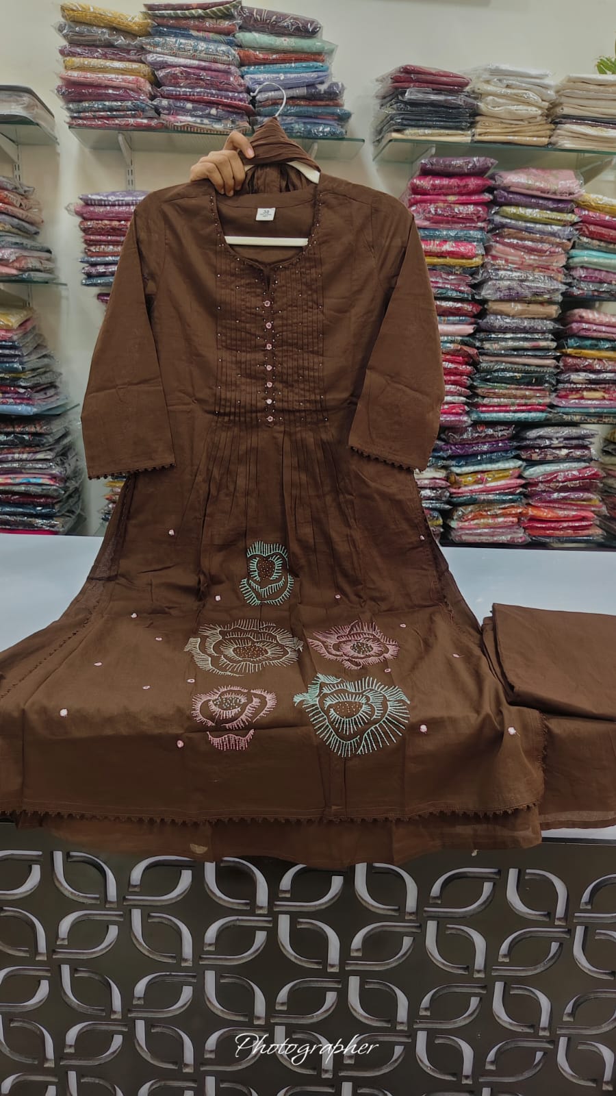 Pure cotton double layered fully embroidered three piece set (C562)
