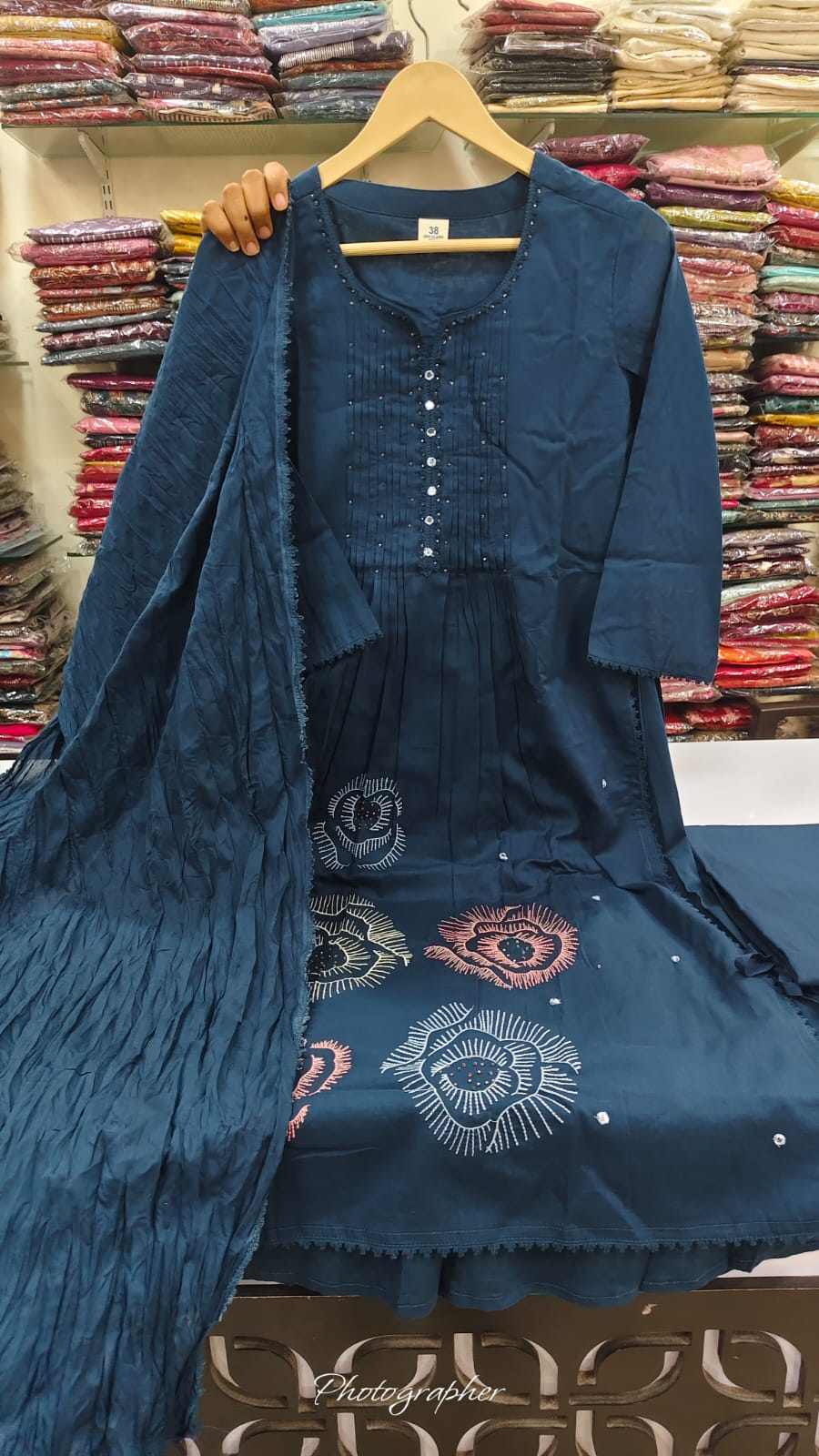 Pure cotton double layered fully embroidered three piece set (C563)