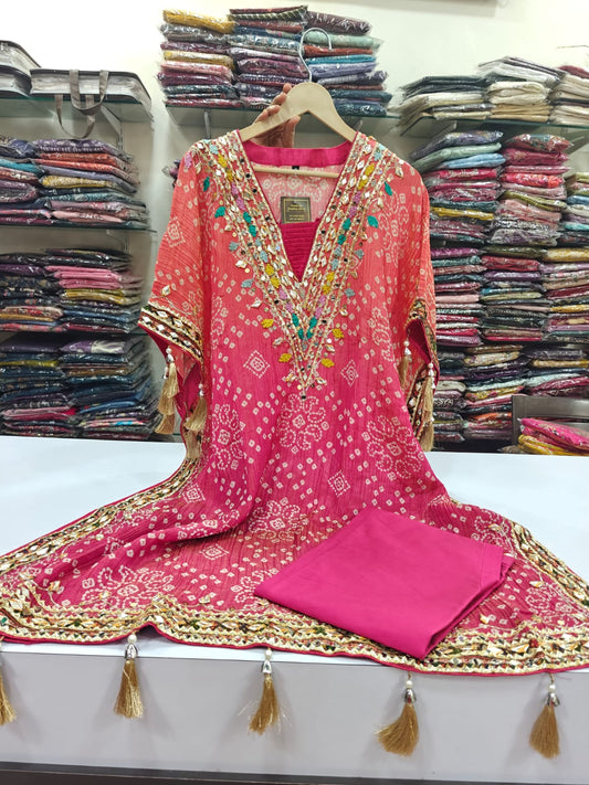 Tissue shimmer with real mirror kaftan set (C612)