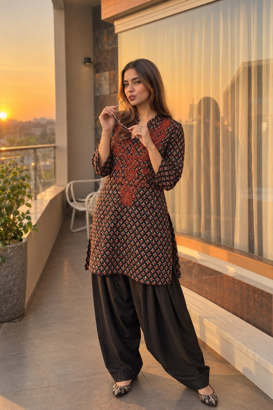 Pure cotton with farshi salwar ajrakh print smart two piece (S366)