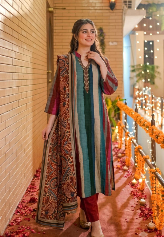 Russian silk with lining smart three piece set (S365)