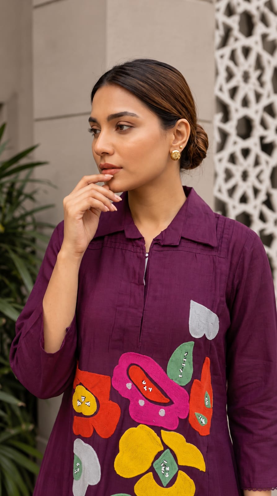 Surat mul chanderi with lining smart applique work two piece cordset (S368)
