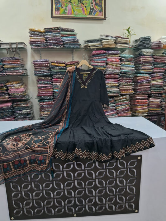 Cotton modal with digital print dupatta shoulder anarkali three piece set (C109)