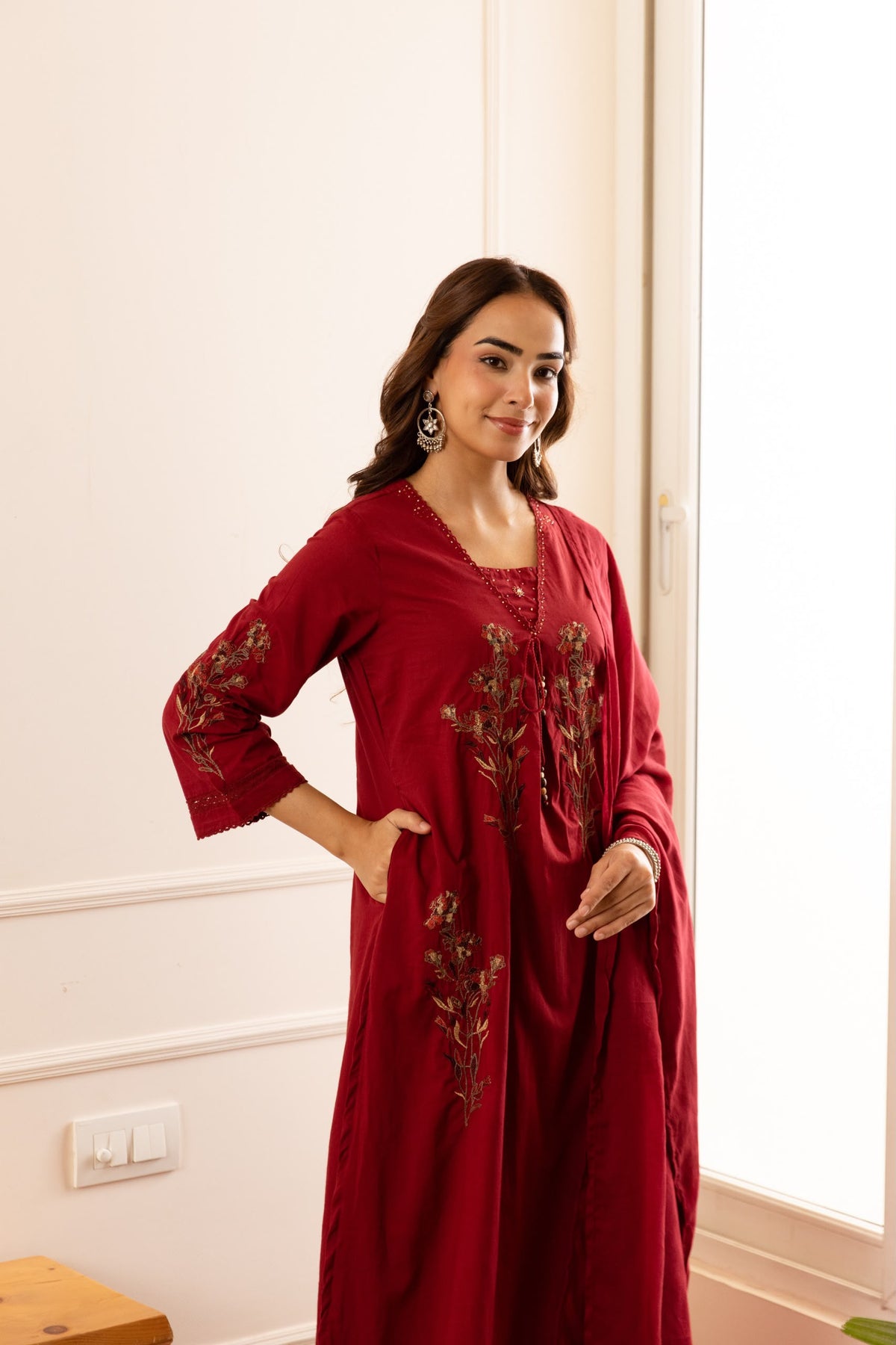 Pure cotton A line with thread work three piece set (C786)