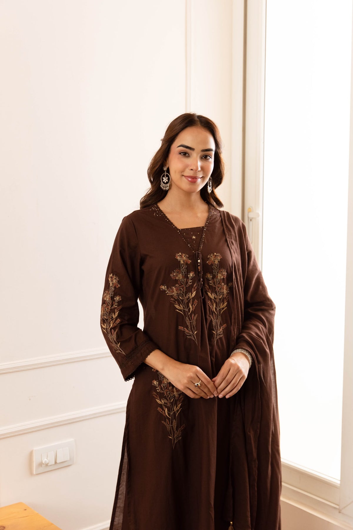 Pure cotton A line with thread work three piece set (C787)