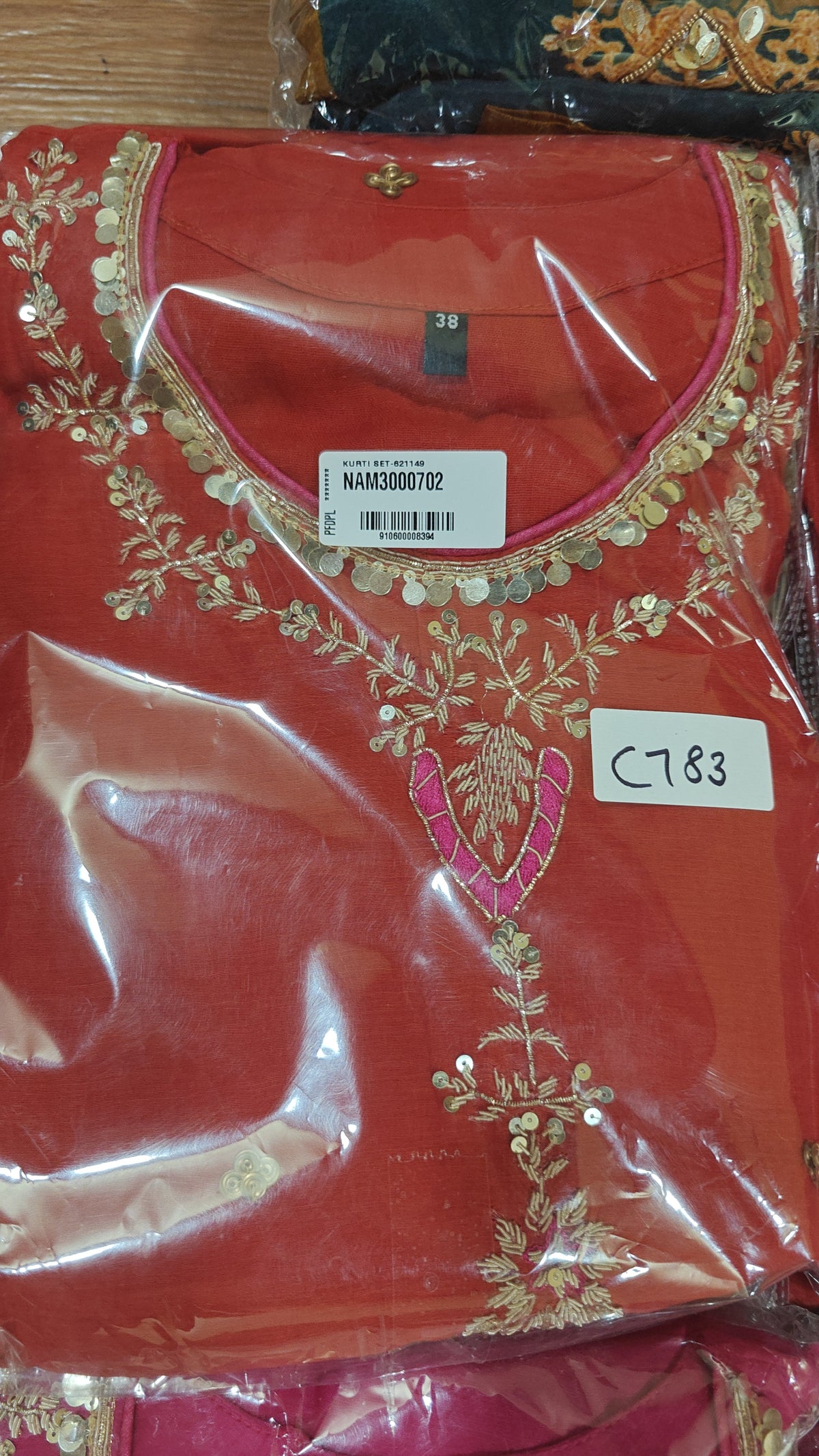 Pure mul chanderi with hand work and tissue dupatta three piece set (C783)