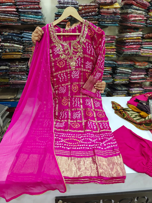 Bandani ghatchola with lagadi border three piece set (C792) (front and back with lagdi border)