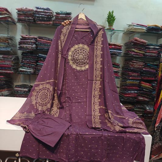 Purple A line bandani pure cotton three piece set (A669)