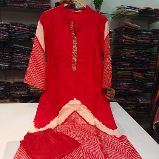 Cherry red pure muslin two piece cordset (A667)