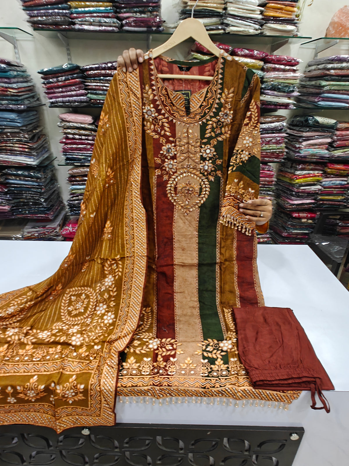 Pure crape with lining three piece set (C743)