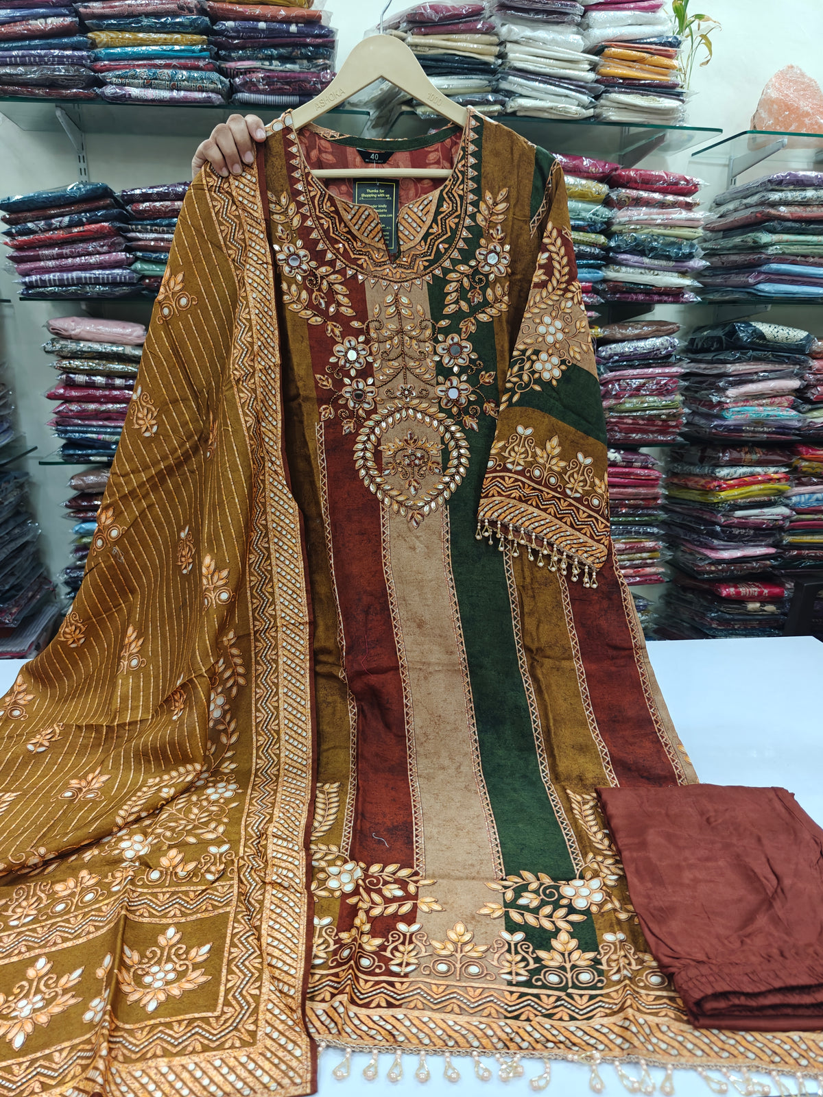 Pure crape with lining three piece set (C743)