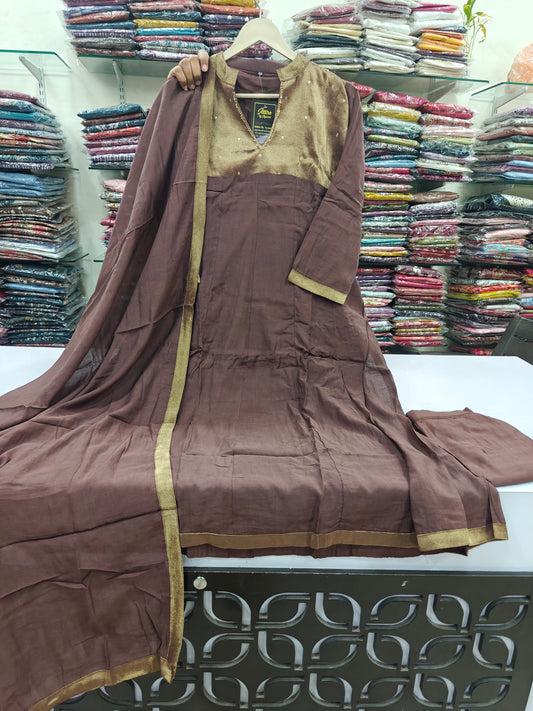 Banarsi mul chanderi with lining three piece set (C726)