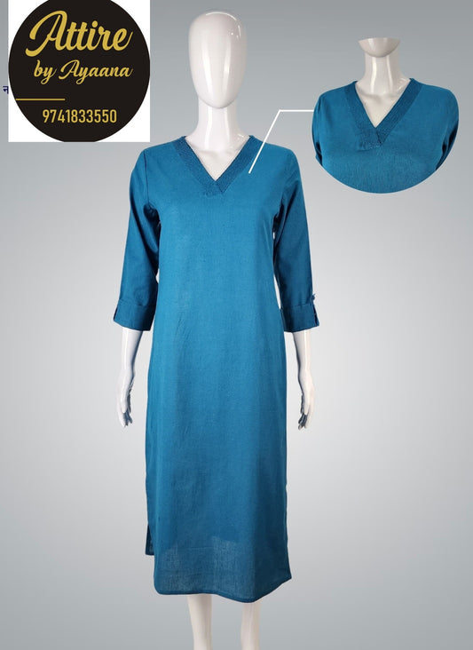 Blue handloom cotton only kurti
