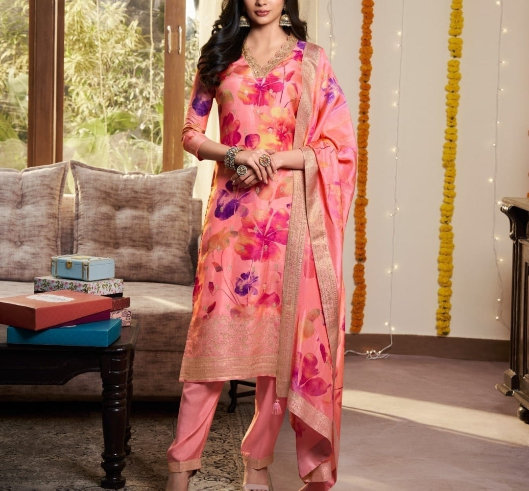 Pure banarsi three piece set with cotton lining (P548)