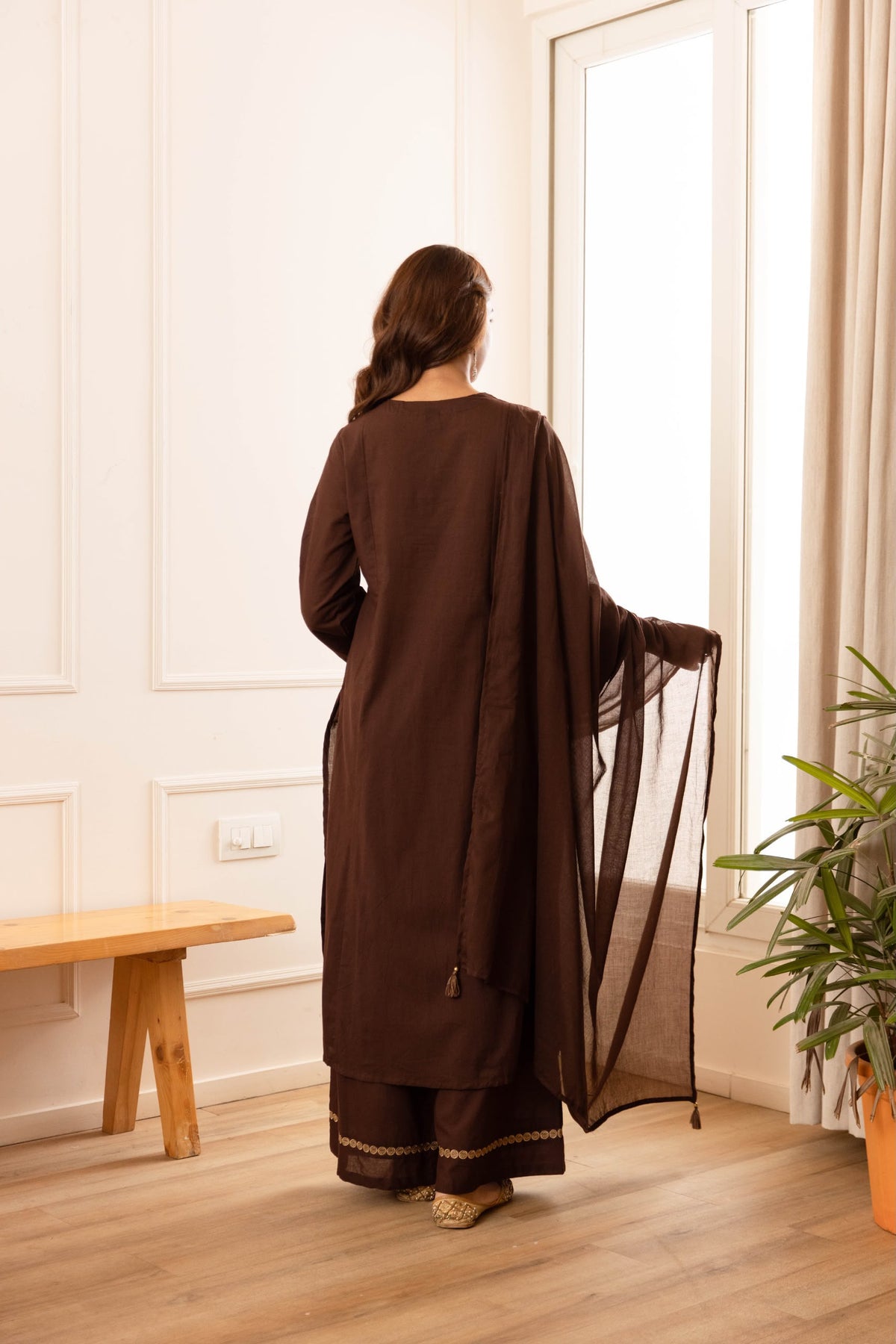 Pure cotton A line with thread work three piece set (C787)