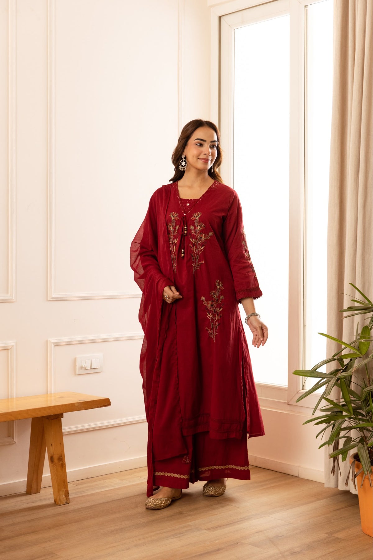 Pure cotton A line with thread work three piece set (C786)