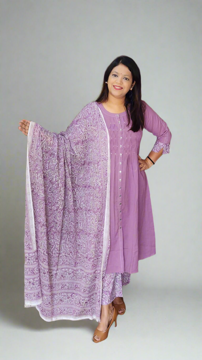 Lilac colour pure cotton three piece set (P2403)
