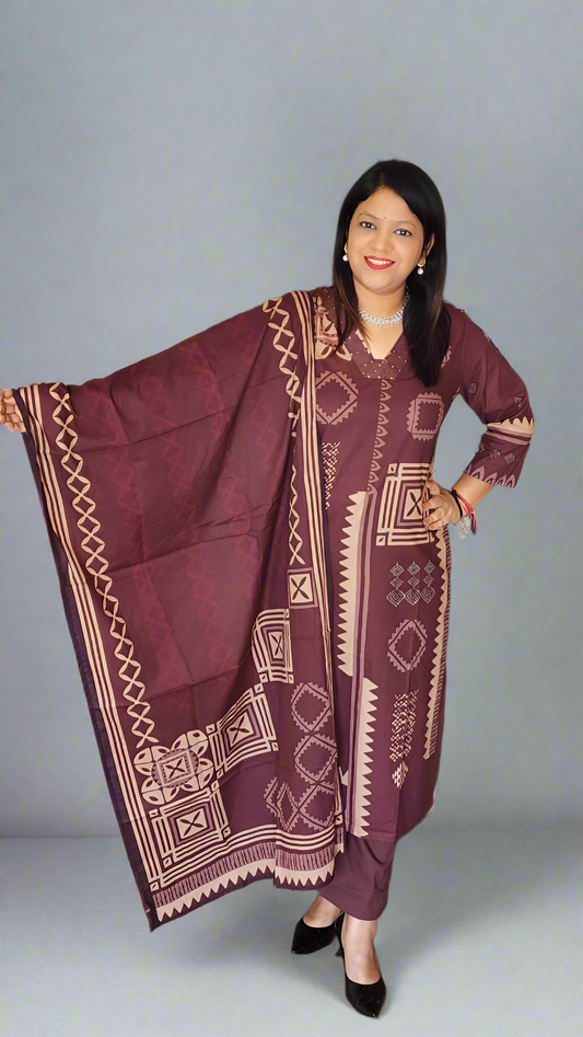 Dark brown pure cotton three piece set (P2095)