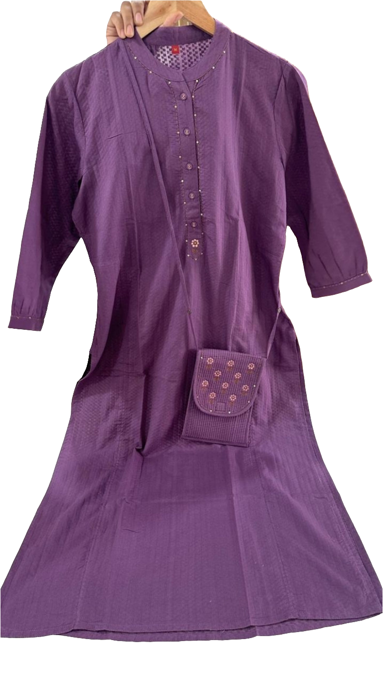 Purple cotton with sling bag two piece set (P608)