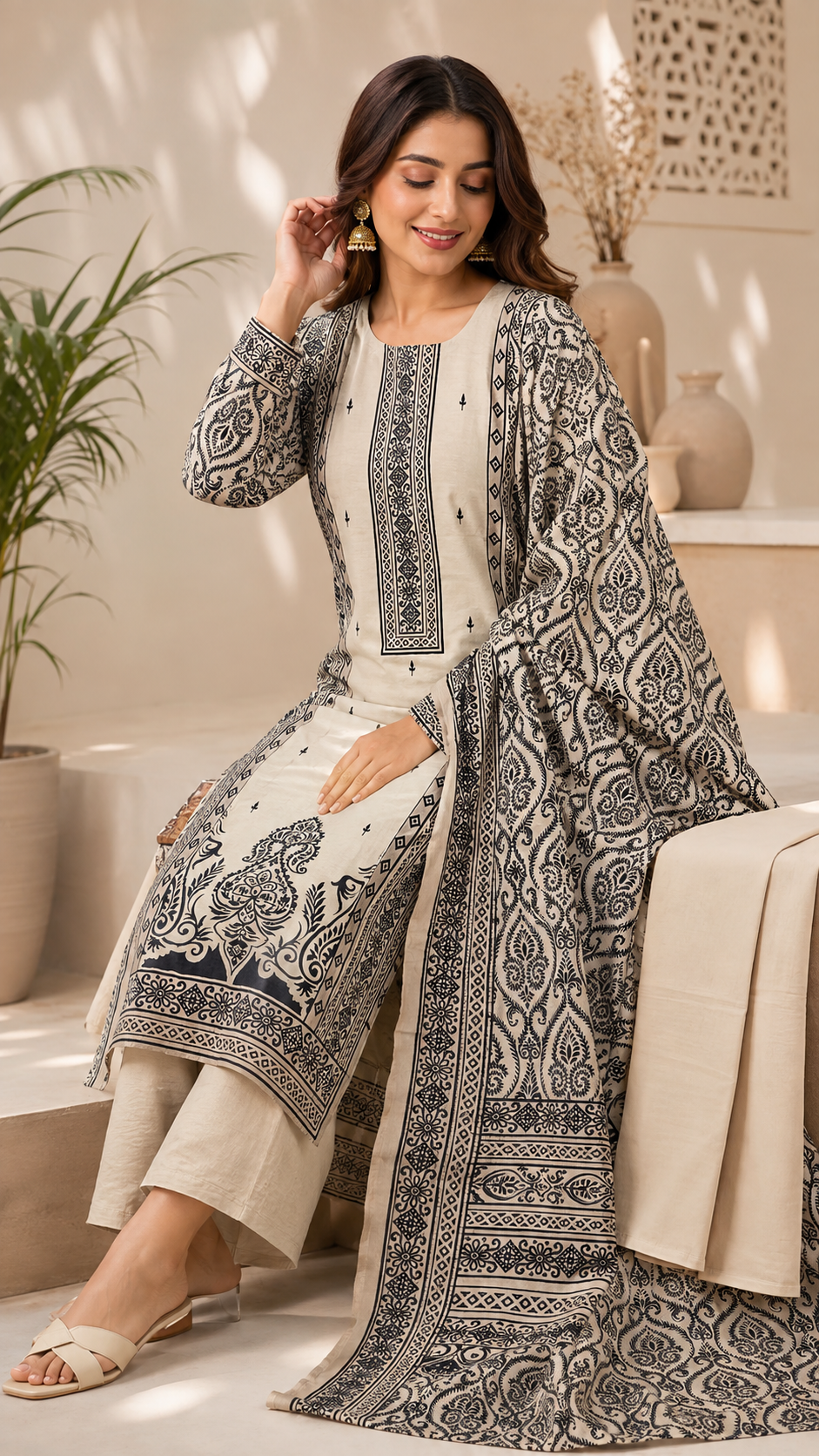 Soft mul silk with lining three piece set (C384)
