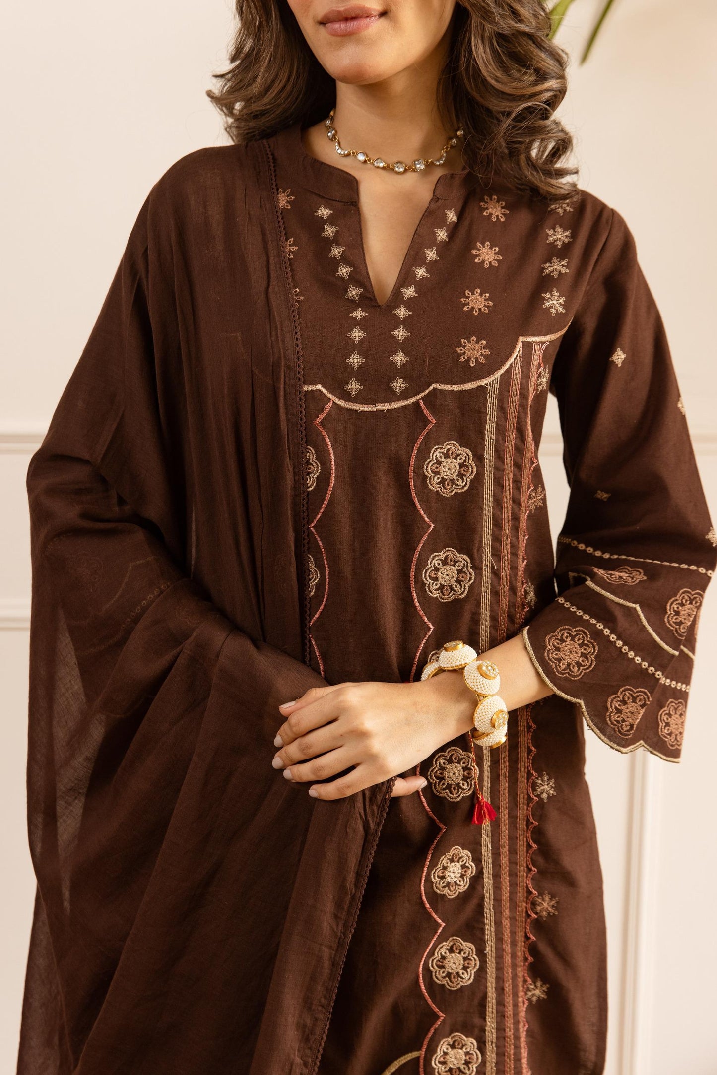 Cotton flex with full embroidery three piece set (B552)