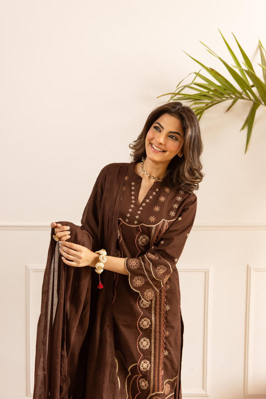 Cotton flex with full embroidery three piece set (B552)