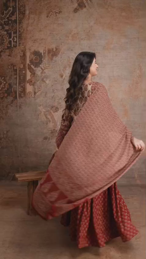 Pure cotton flared skirt with full dupatta three piece set (S154)