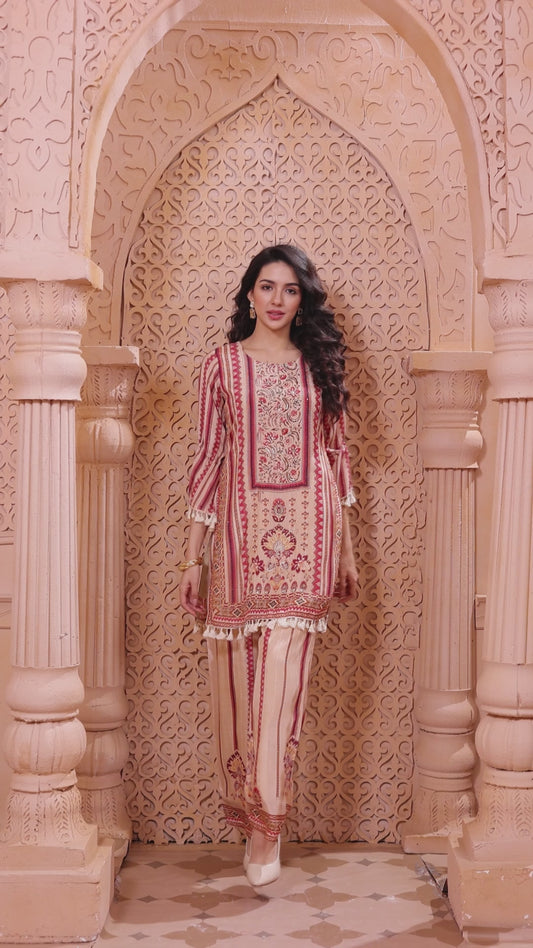 Pure mul silk with lining and micro sequence work two piece cordset (B1040)