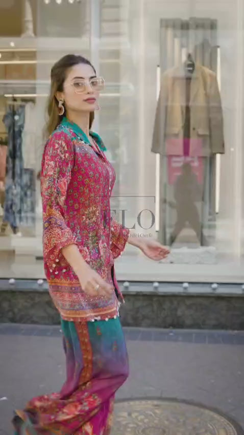 Peacock blue designer crape cordset (A608)