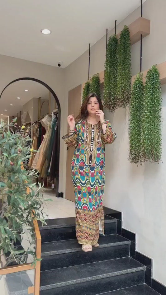 Crape with lining smart pakistani pattern two piece cordset (S295)