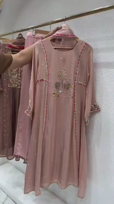 Light pink mul chanderi designer three piece set (A1049)