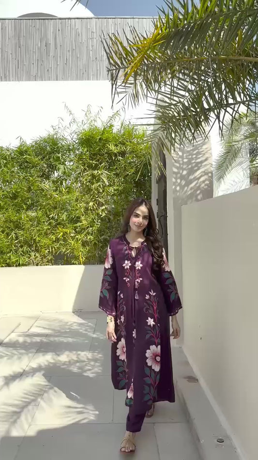 Purple cotton modal two piece cordset (B160)