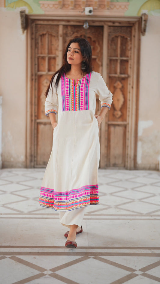 Designer off white A line multicolored embroidery two piece cordset (A243)